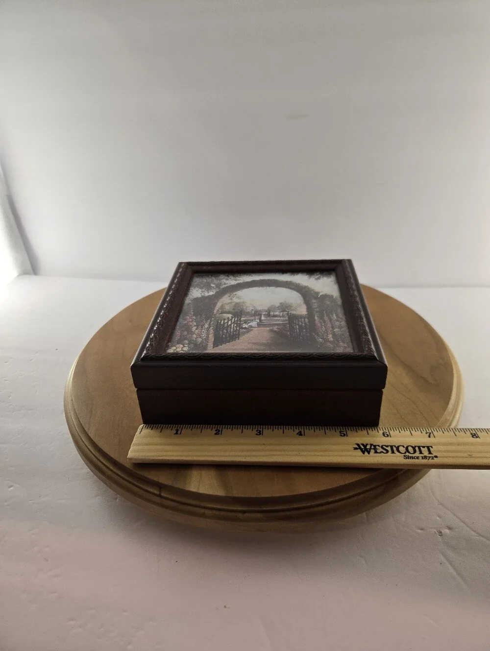 Wooden Keepsake Trinket Box | Cottage Garden Frame Lid Clamshell, Vintage